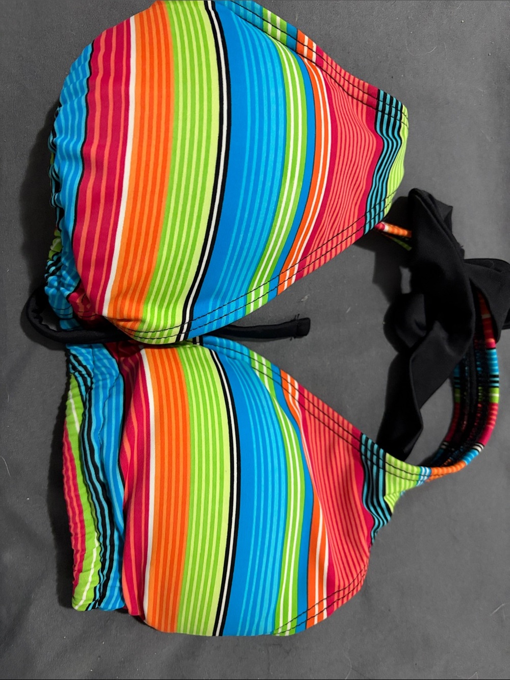 Point Zero Kids Rainbow Stripe Bikini Top - Blue/Green/Red/Orange/Pink/Black